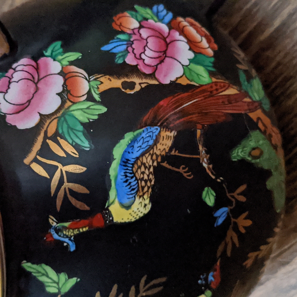 Teapot Vintage Floral Black Ceramic Teapot BEAUTIFUL